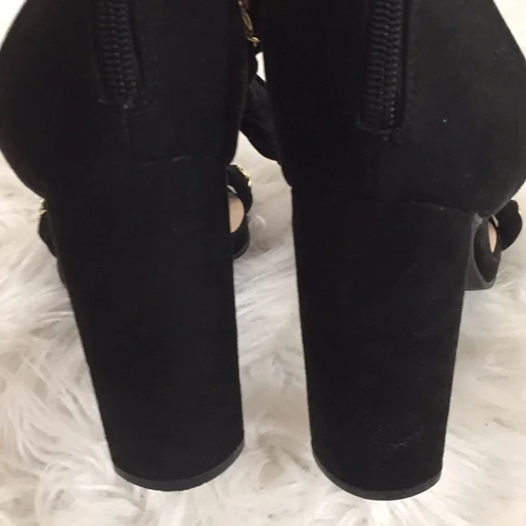 Qupid Sexy Black Braided Chain Accent Chunky Heels - Picture 9 of 16